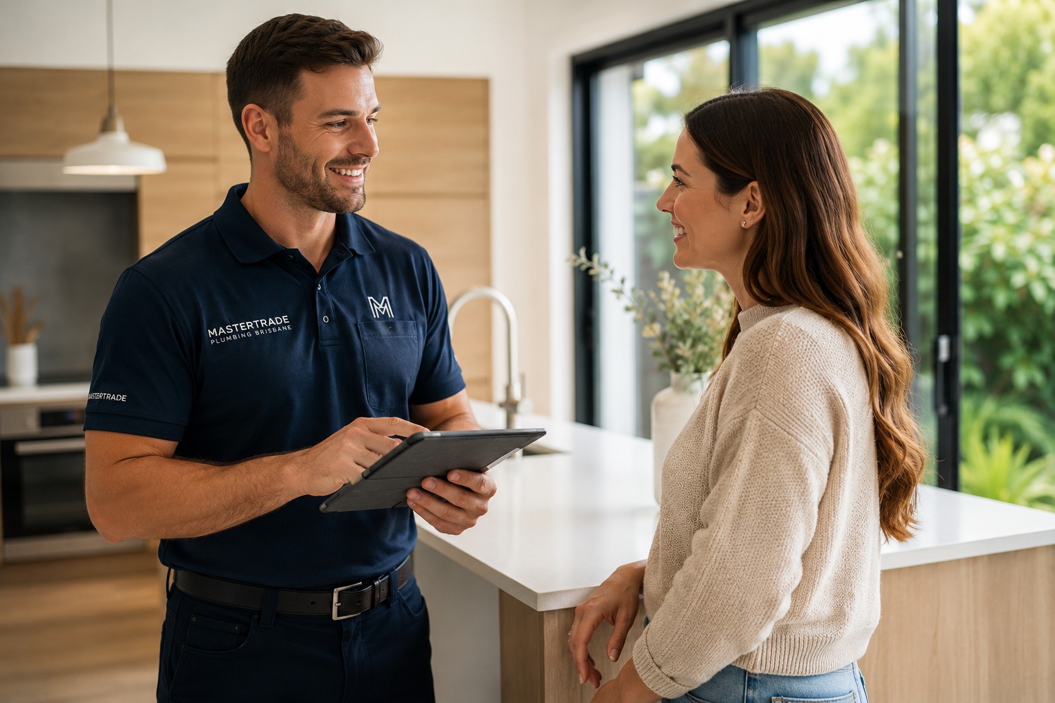 MasterTrade technician consulting with Brisbane homeowner